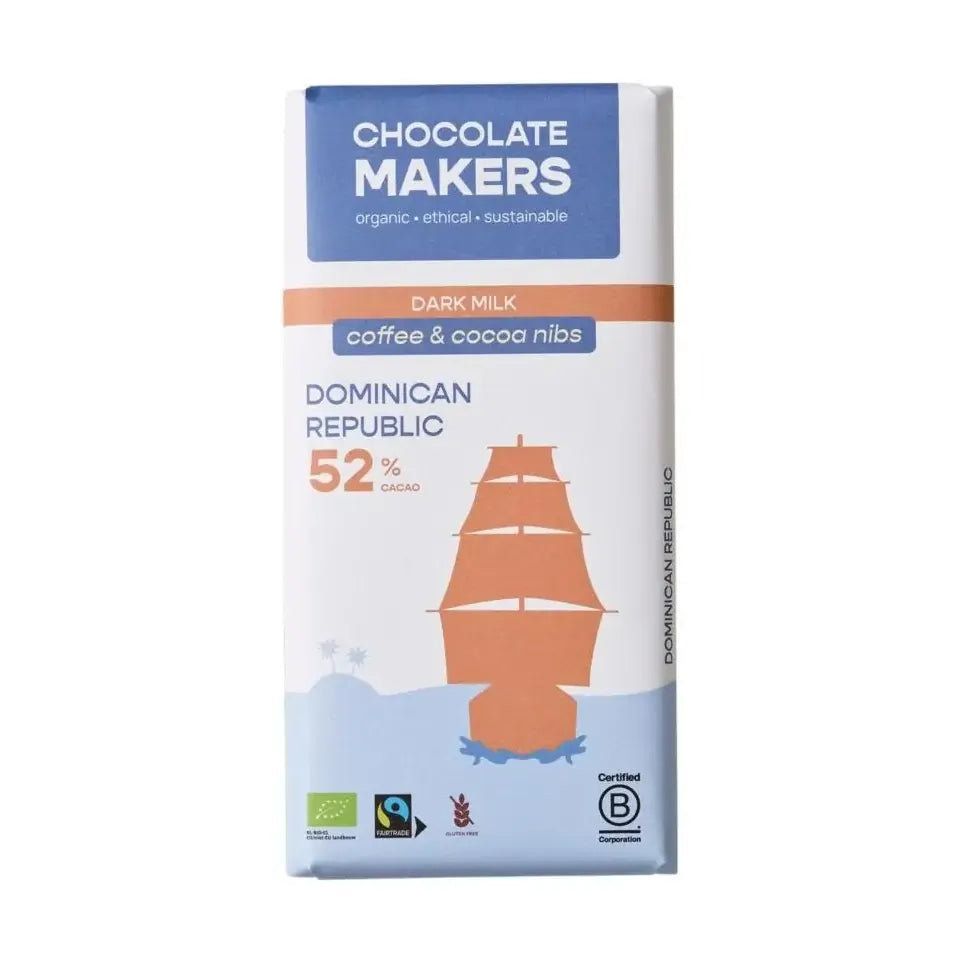 Chocolatemakers Tres hombres 52% melk met cacaonibs & koffie 80
