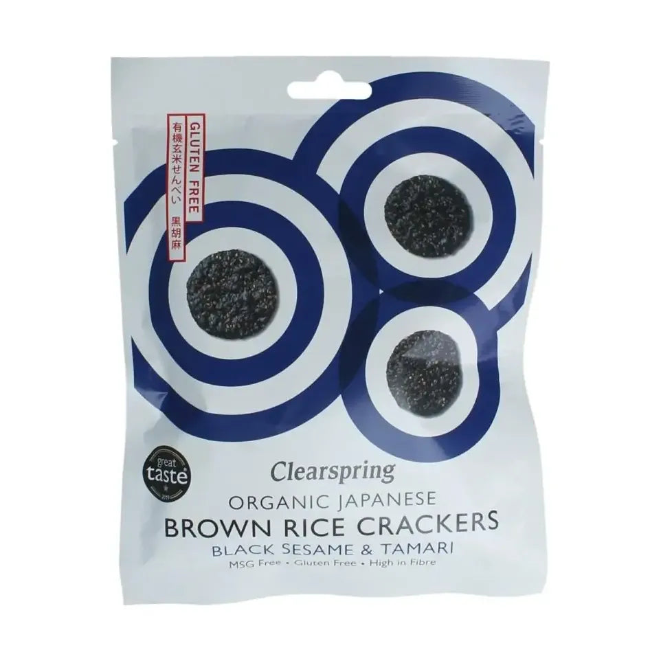 Clearspring Bruine rijst crackers zwarte sesam & tamari
