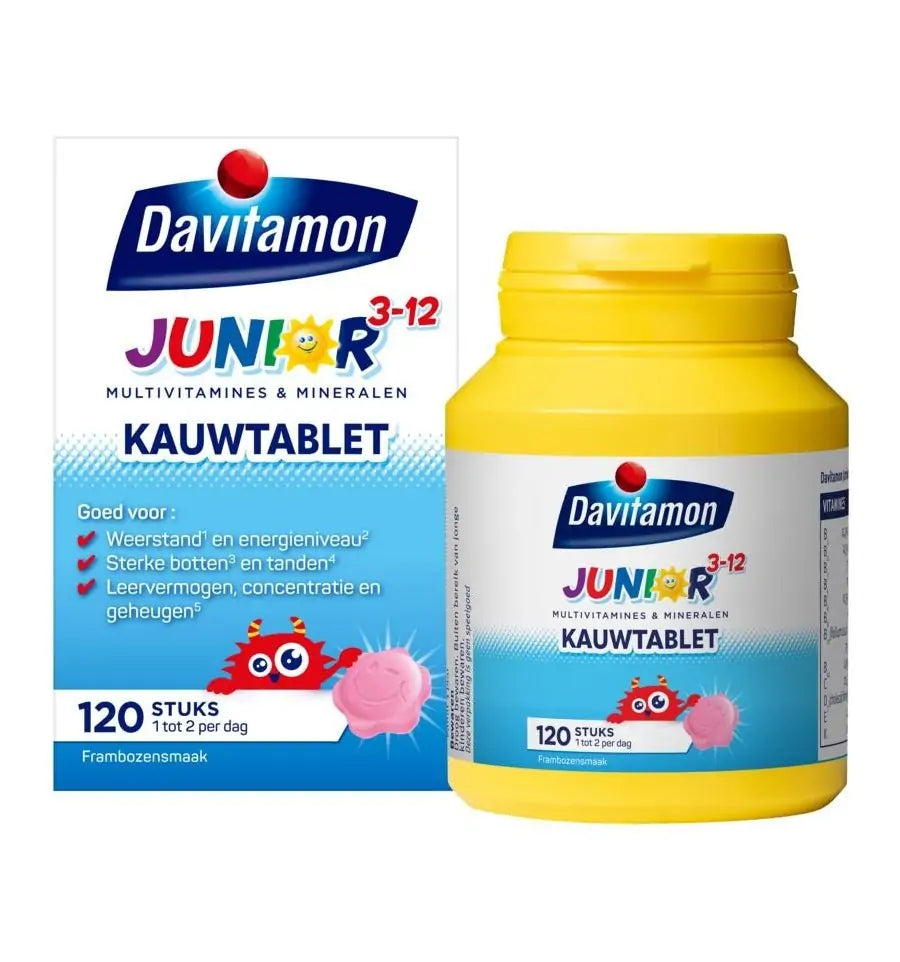 Davitamon Junior 3+ framboos 120 kauwtabletten