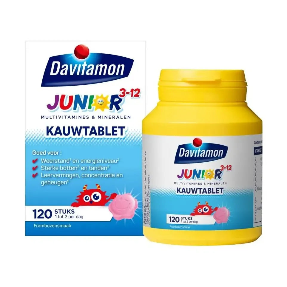 Davitamon Junior 3+ framboos 120 kauwtabletten