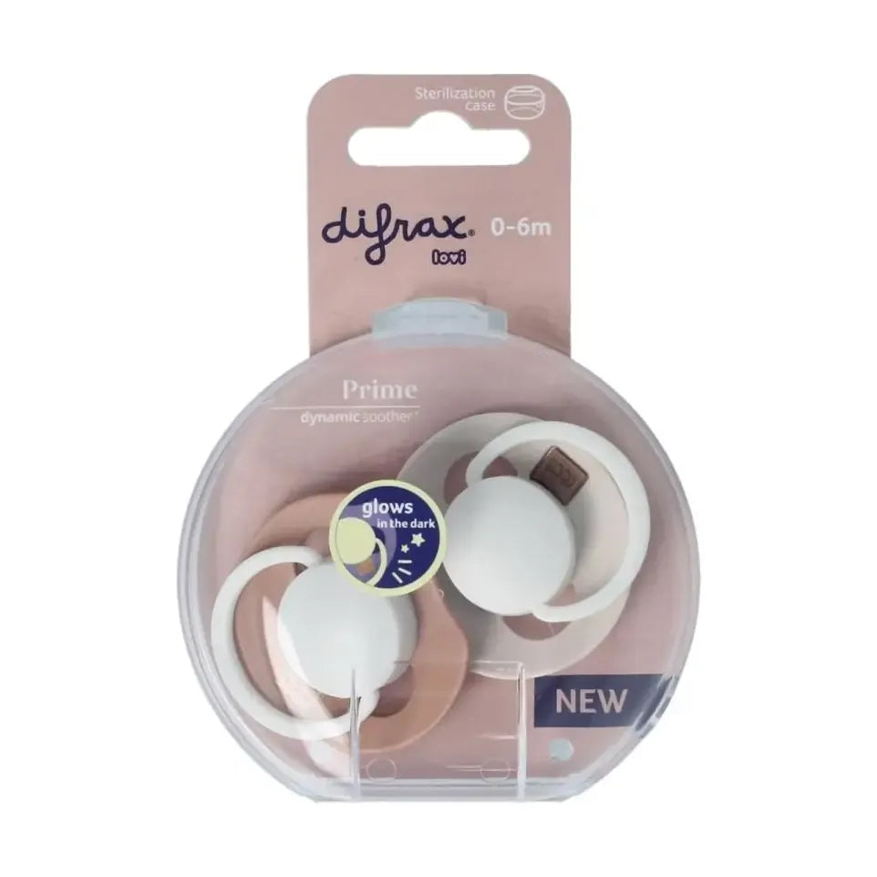 Difrax Fopspeen glow dynamic 0-6 mnd ivory/blush 2 stuks