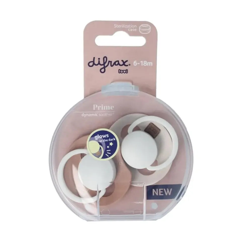 Difrax Fopspeen glow dynamic 6-18 mnd ivory/blush 2 stuks
