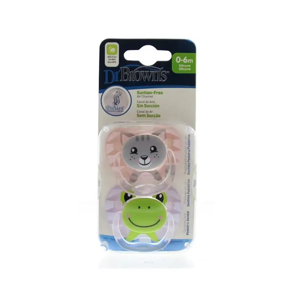 DR Brown's Fopspeen prevent animal faces F1 roze 2 stuks
