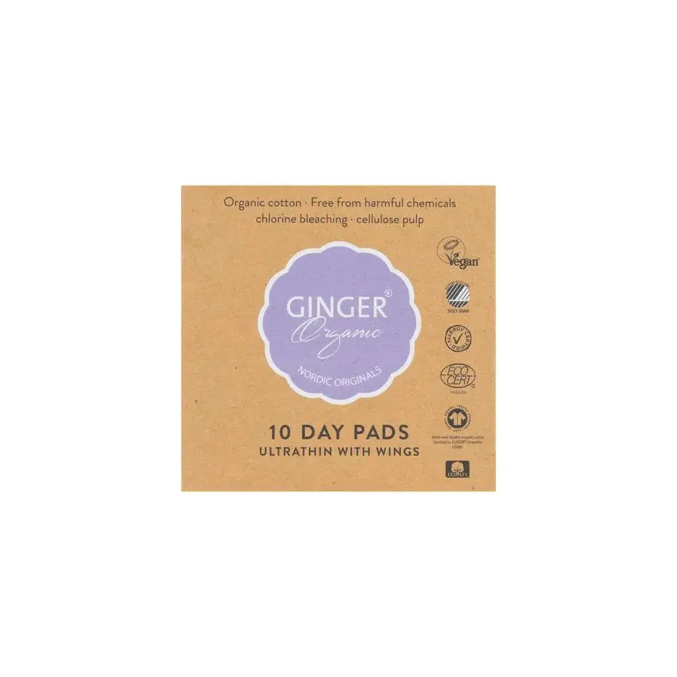 Ginger Organic maandverband dag met vleugel 10 stuks