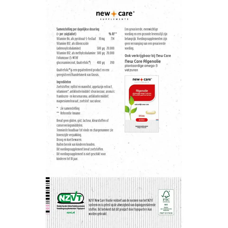 New Care B6 B12 Foliumzuur 60 zuigtabletten