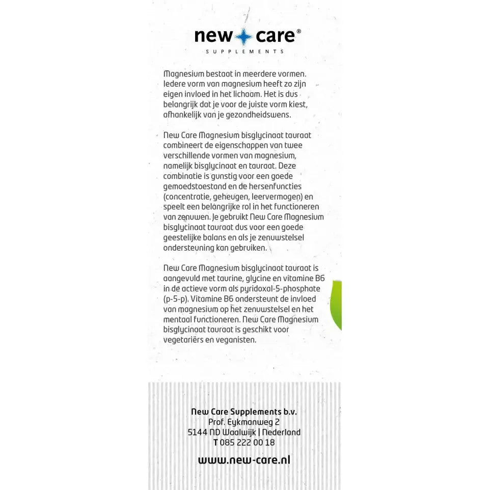 New Care Magnesium bisglycinaat tauraat 60 tabletten