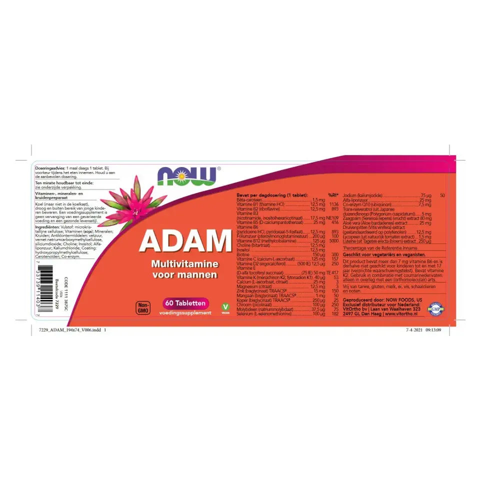 NOW Adam multivitamine voor mannen 60 tabletten