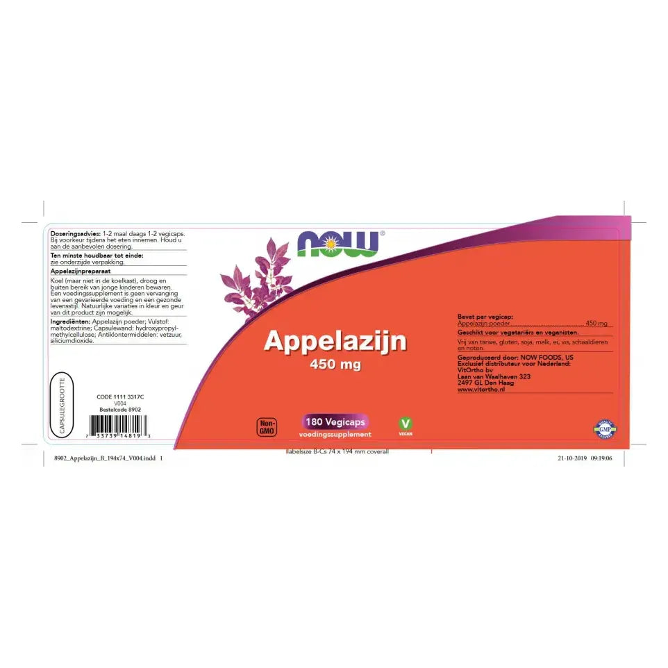 NOW Appelazijn 450 mg 180 capsules