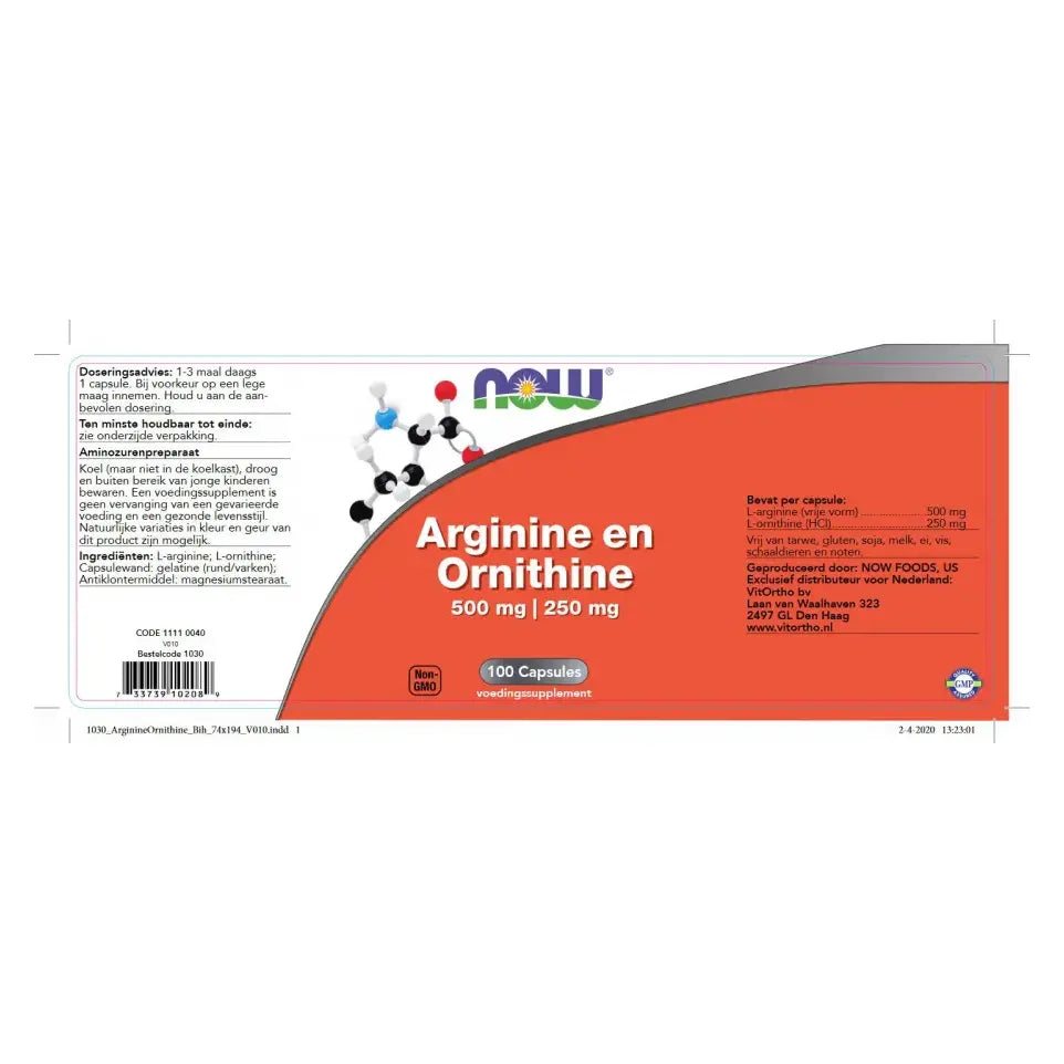 NOW Arginine & Ornithine 500/250 mg 100 capsules