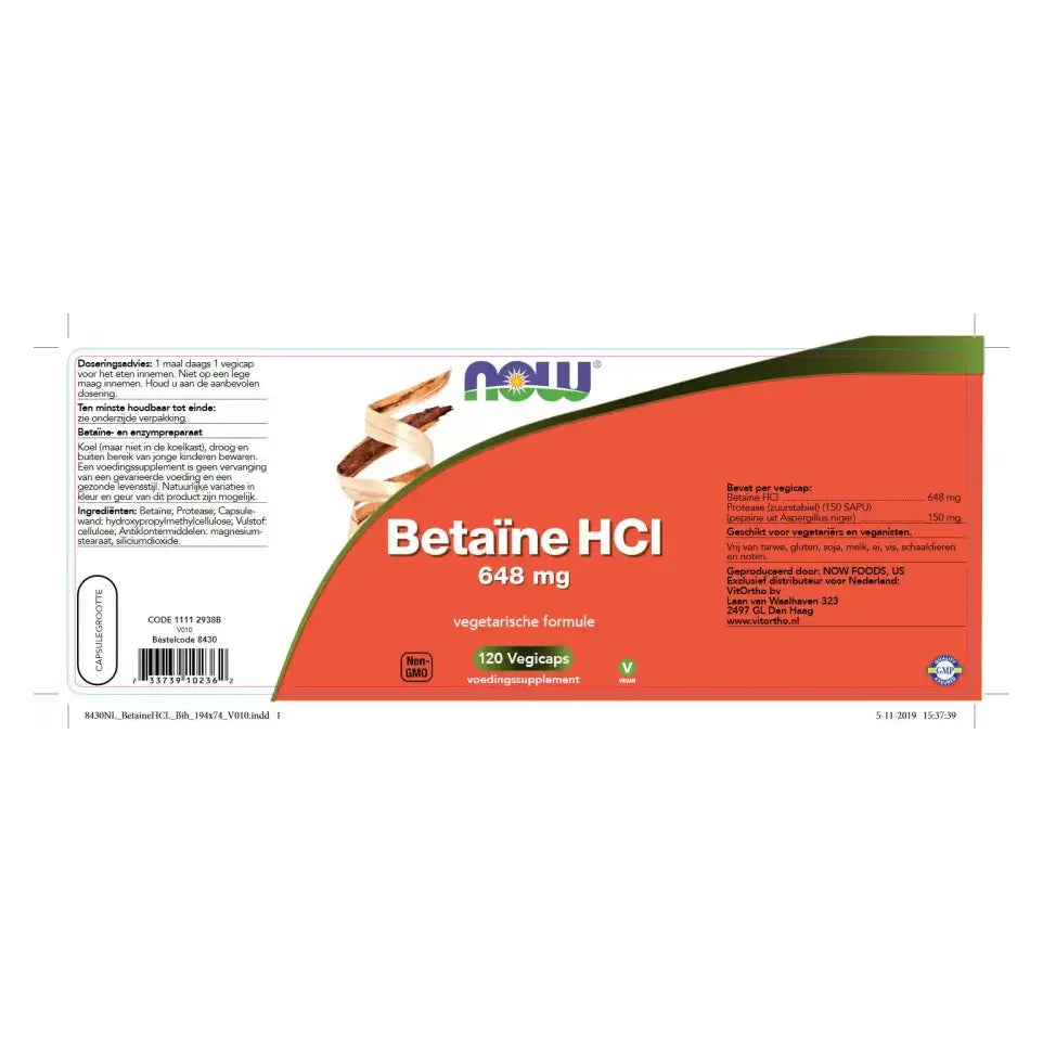 NOW Betaine HCL 648 mg 120 vcaps