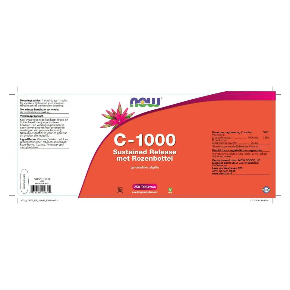 NOW C-1000 Sustained Release met rozenbottel 250 tabletten