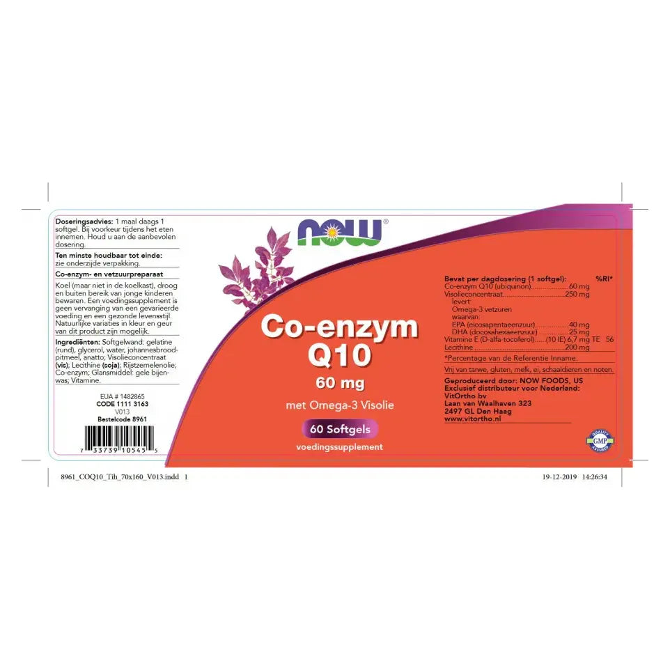 NOW Co-enzym Q10 60 mg met omega-3 visolie 60 softgels