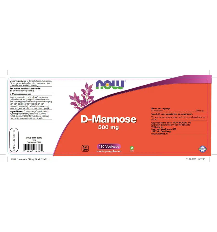 NOW D Mannose 500 mg 120 vcaps (afbeelding 2)