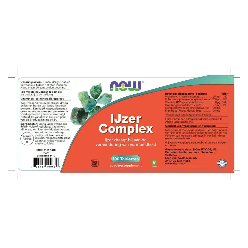 NOW IJzer complex 100 tabletten