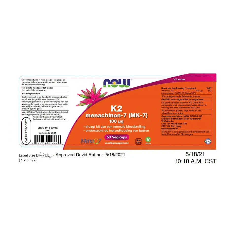 NOW K2 Menachinon-7 (MK-7) 100 mcg 60 vcaps