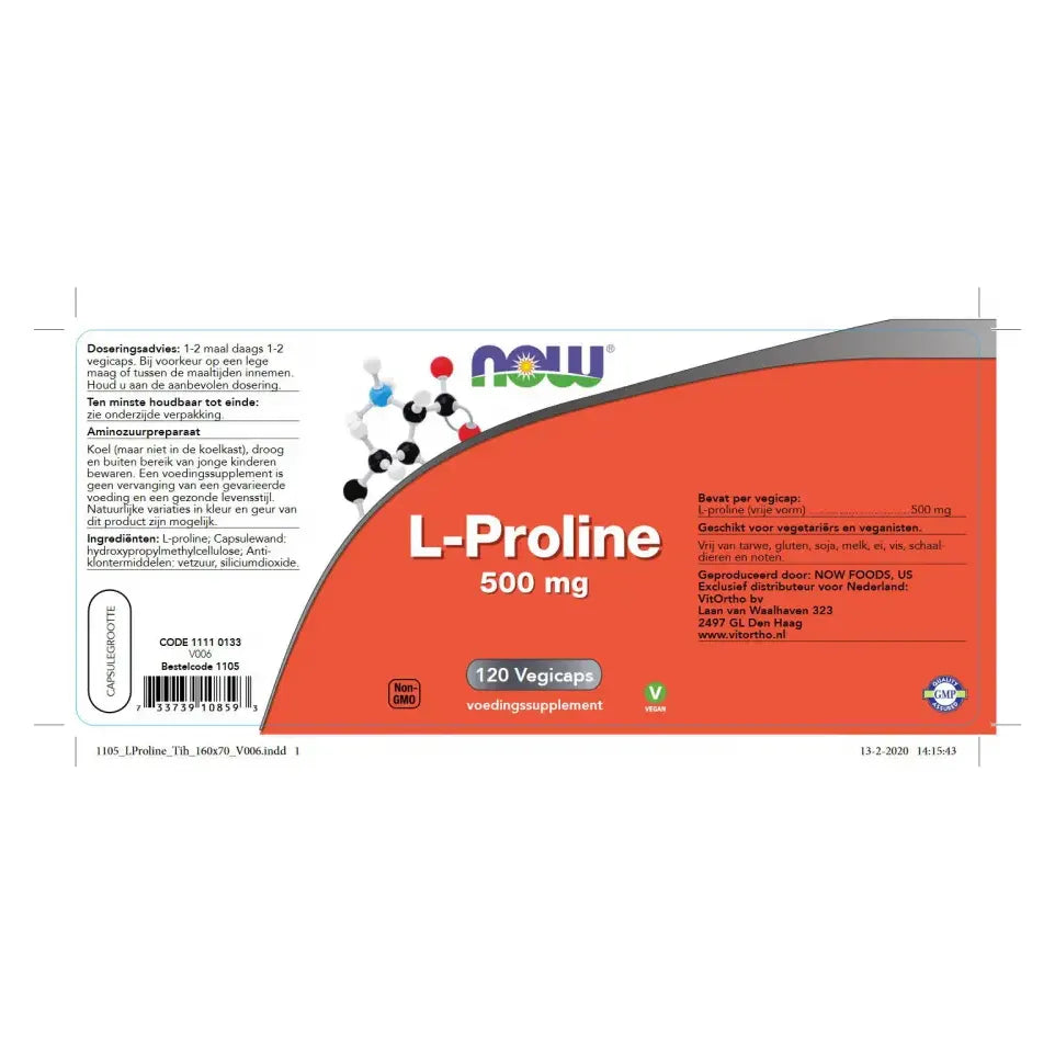 NOW L-Proline 500 mg 120 vcaps