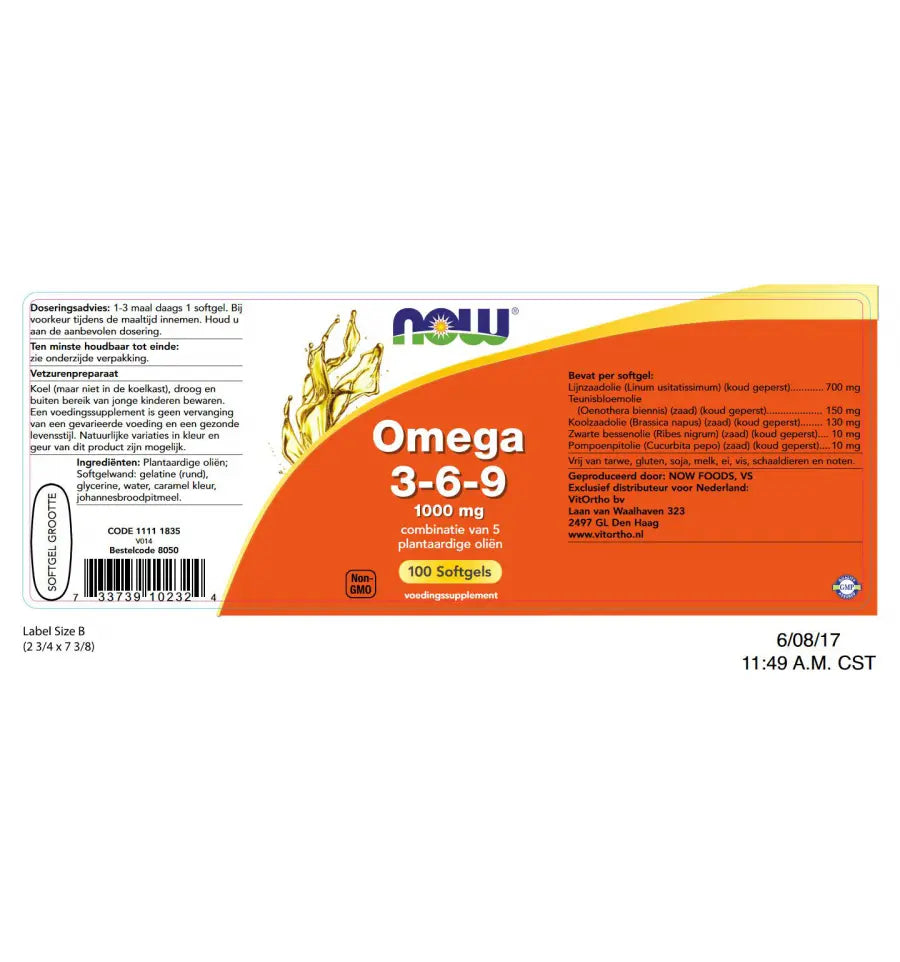 NOW Omega 3-6-9 1000 mg 100 softgels (afbeelding 2)