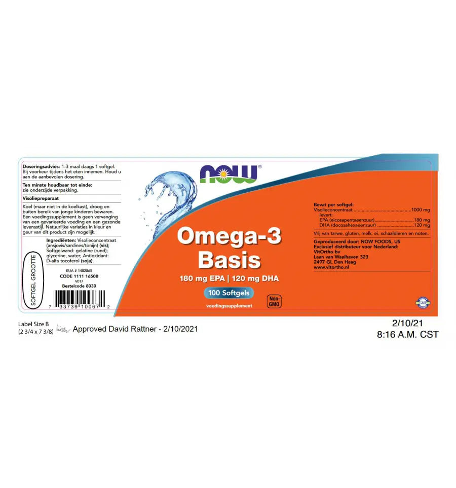 NOW Omega-3 Basis 180 mg EPA 120 mg DHA 100 softgels (afbeelding 2)