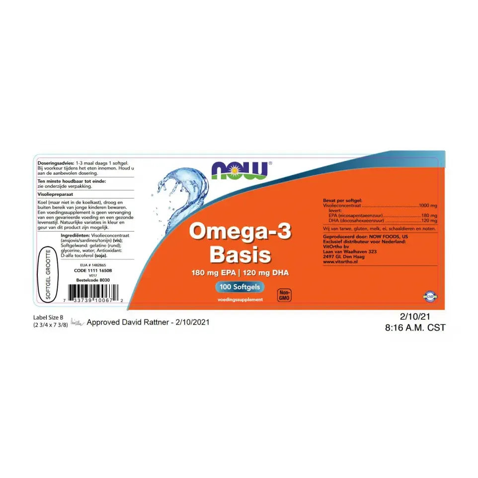 NOW Omega-3 Basis 180 mg EPA 120 mg DHA 100 softgels (afbeelding 2)