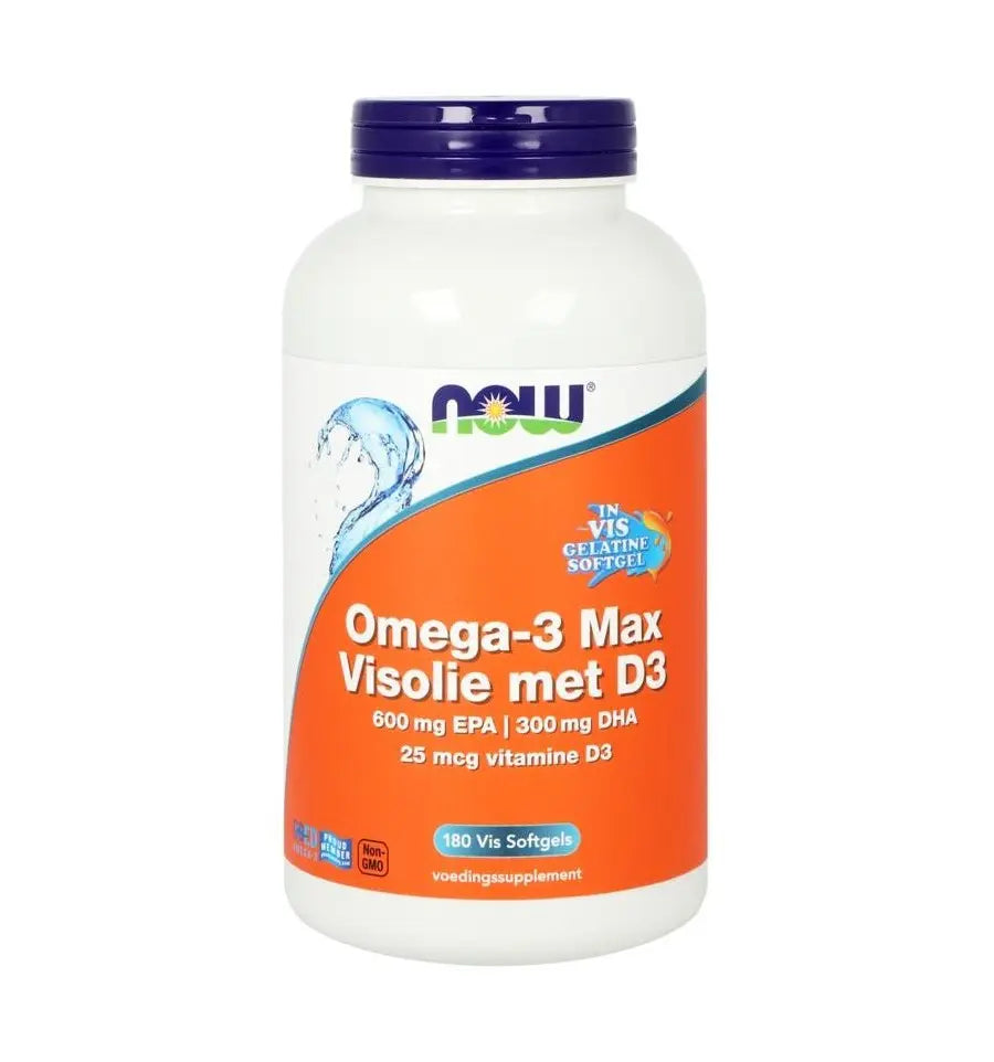 NOW Omega 3 max Visolie D3 EPA DHA 180 softgels