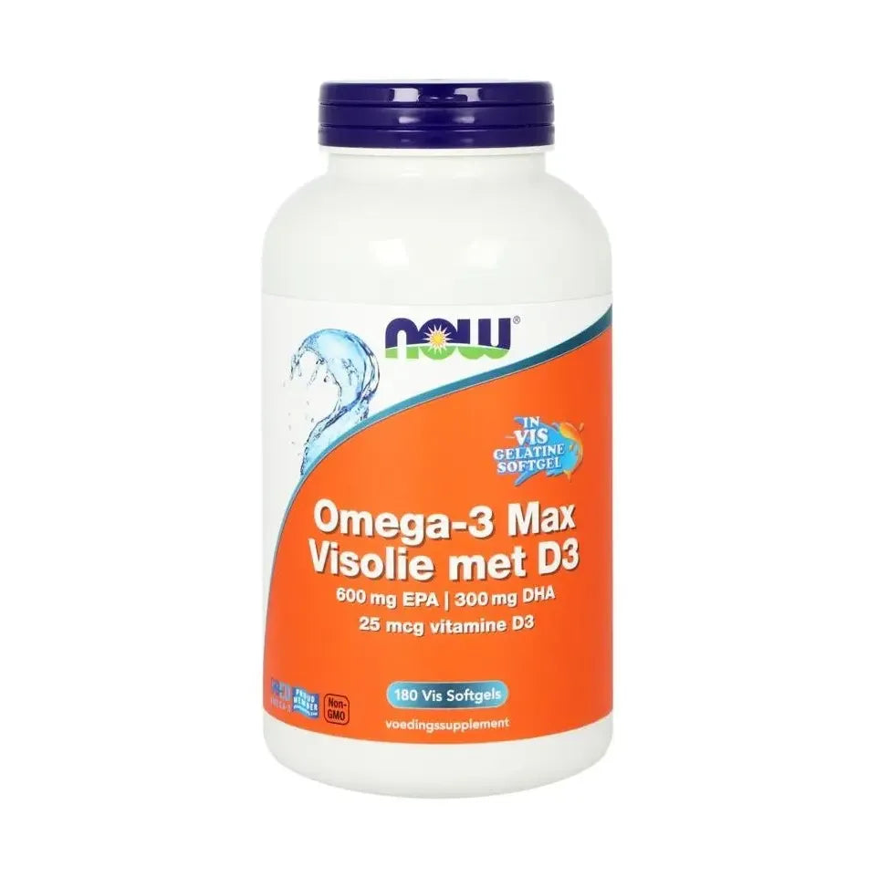NOW Omega 3 max Visolie D3 EPA DHA 180 softgels