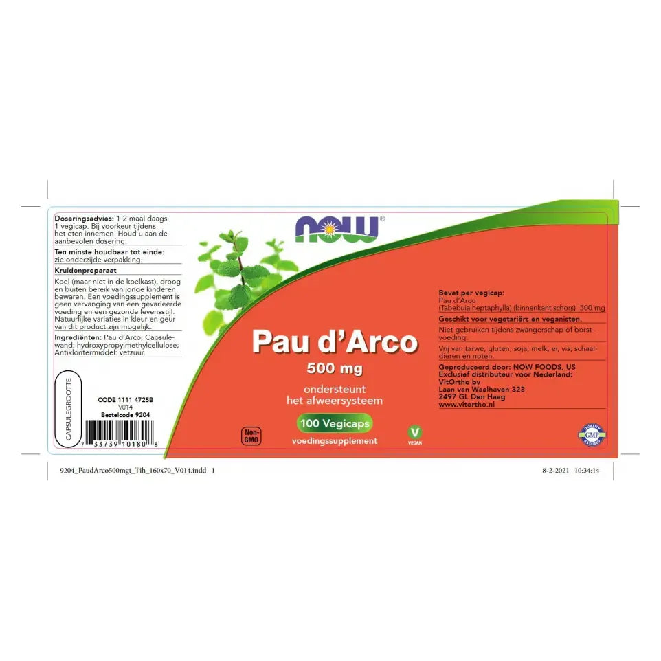 NOW Pau d arco 500 mg 100 vcaps