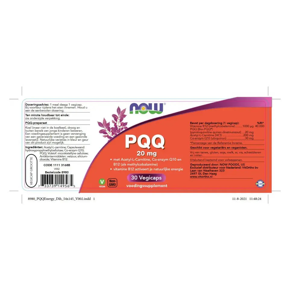 NOW PQQ Energy 20 mg 30 vcaps