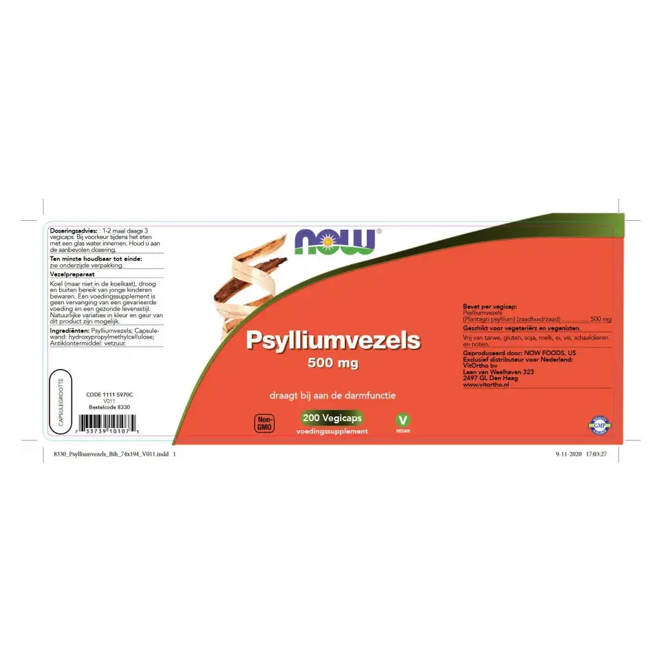 NOW Psylliumvezels 500 mg 200 vcaps