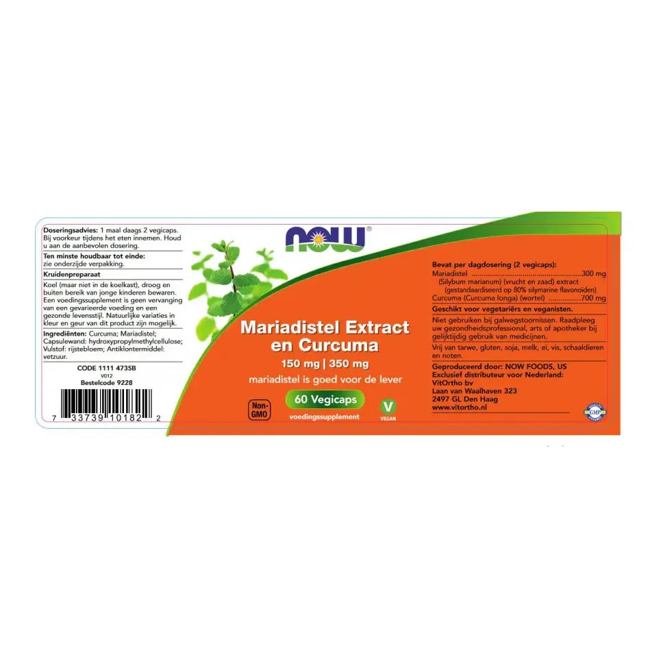 NOW Silymarine/mariadistel extract en curcuma 60 vcaps