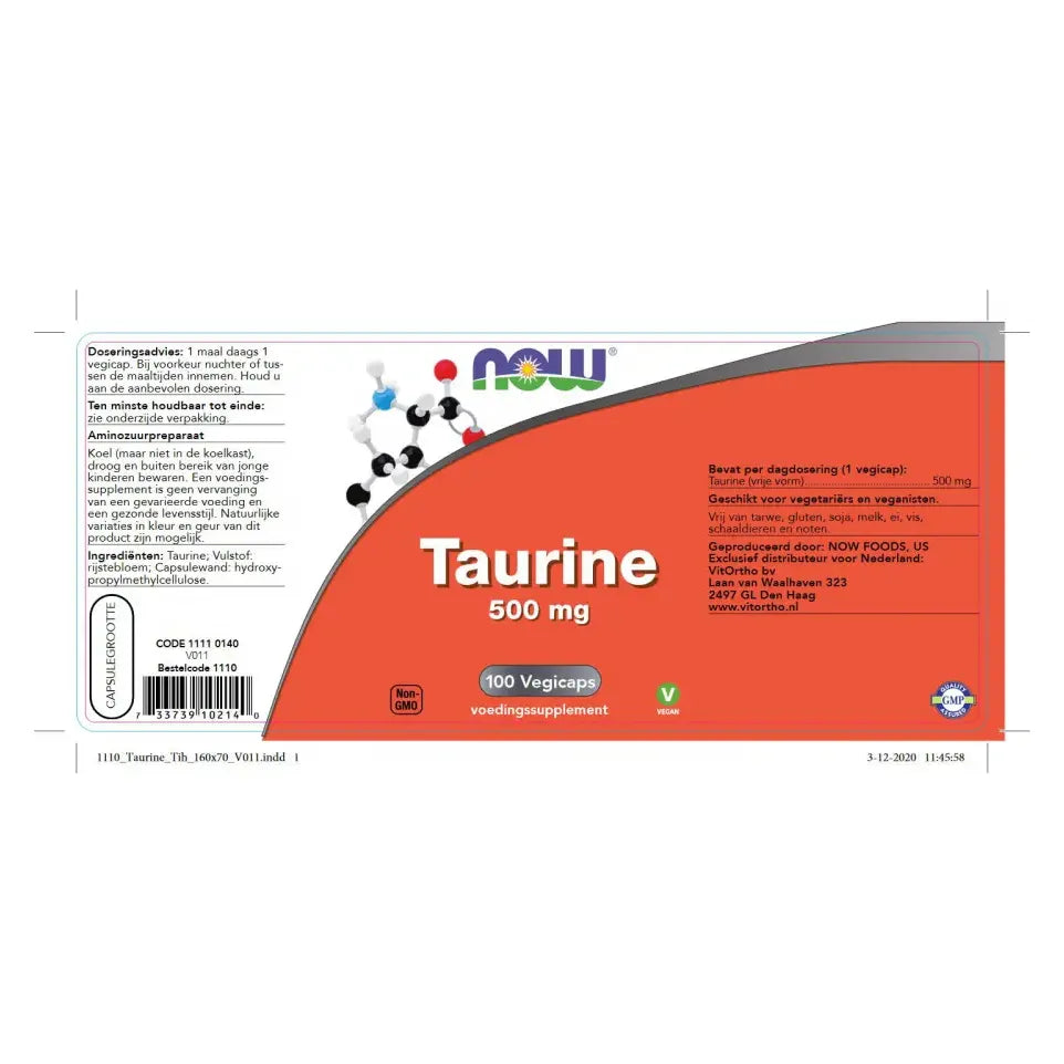 NOW Taurine 500 mg 100 vcaps