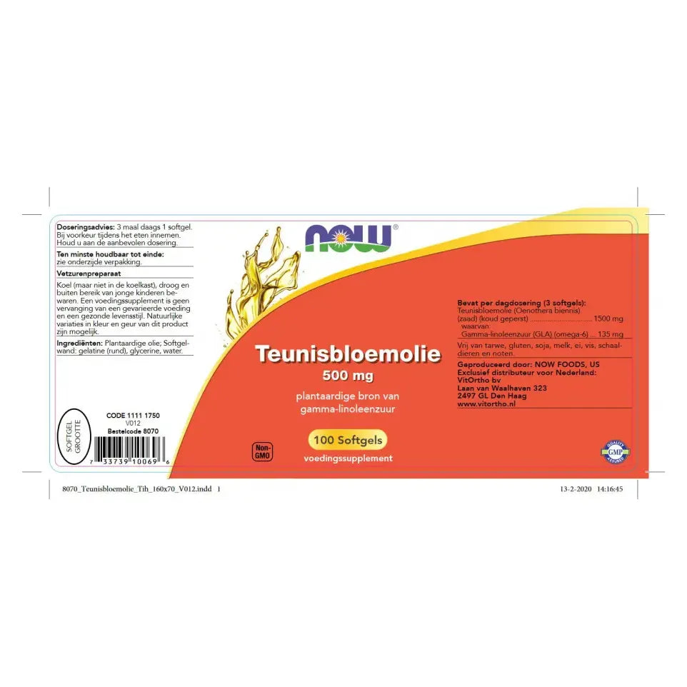 NOW Teunisbloemolie 500 mg 100 softgels