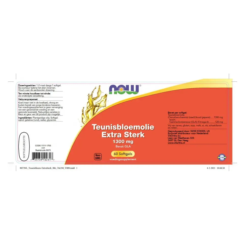 NOW Teunisbloemolie extra sterk 1300 mg 60 softgels