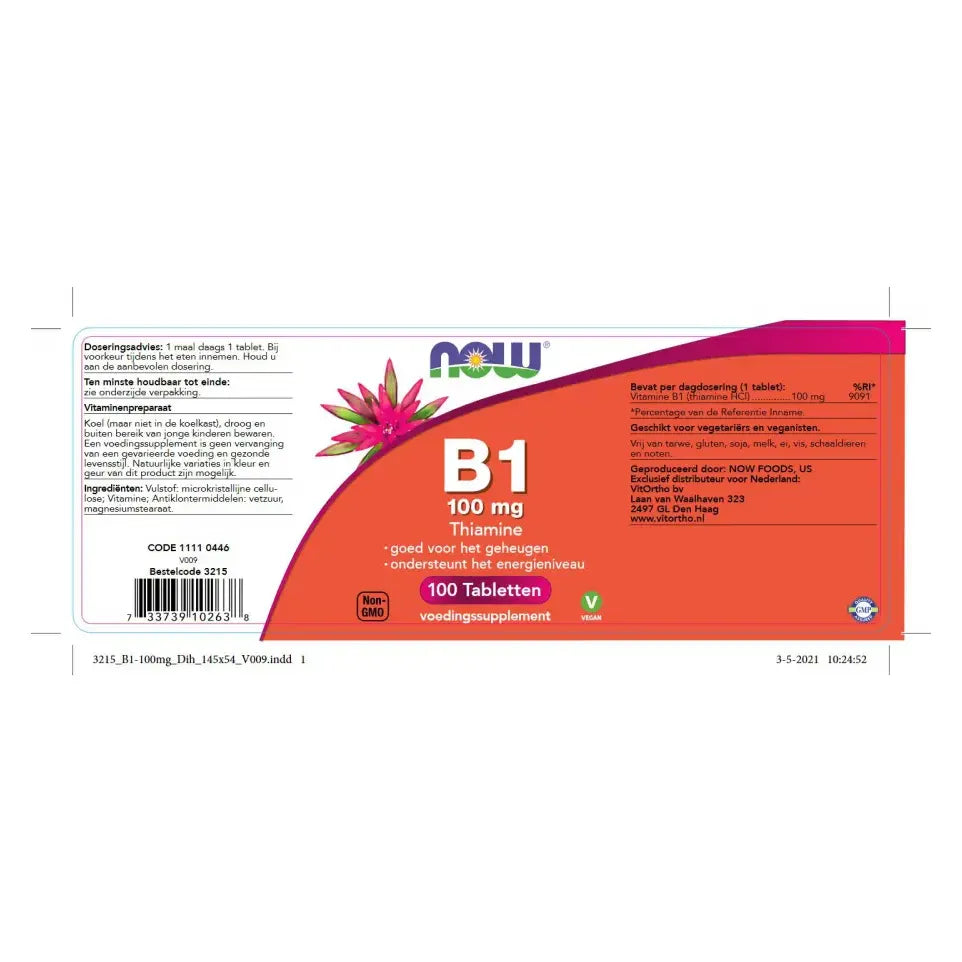NOW Vitamine B1 100 mg 100 tabletten