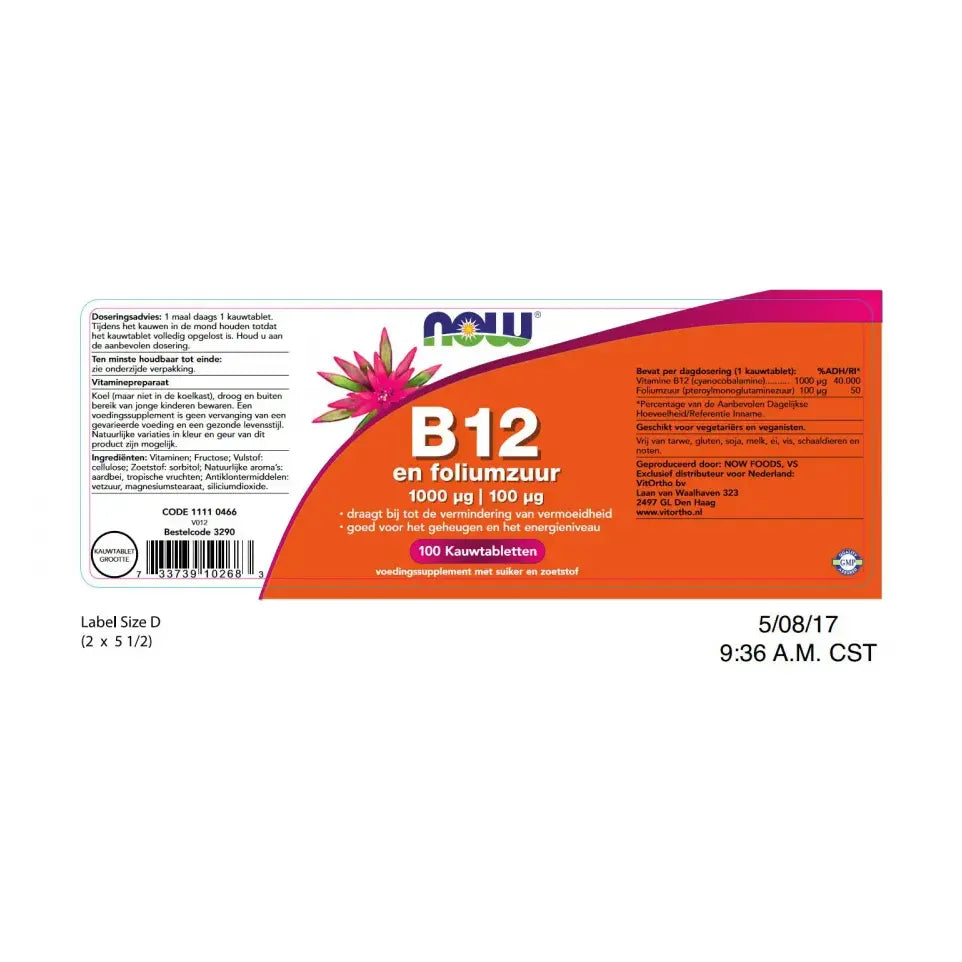 NOW Vitamine B12 1000 mcg en Foliumzuur 100 mcg 100