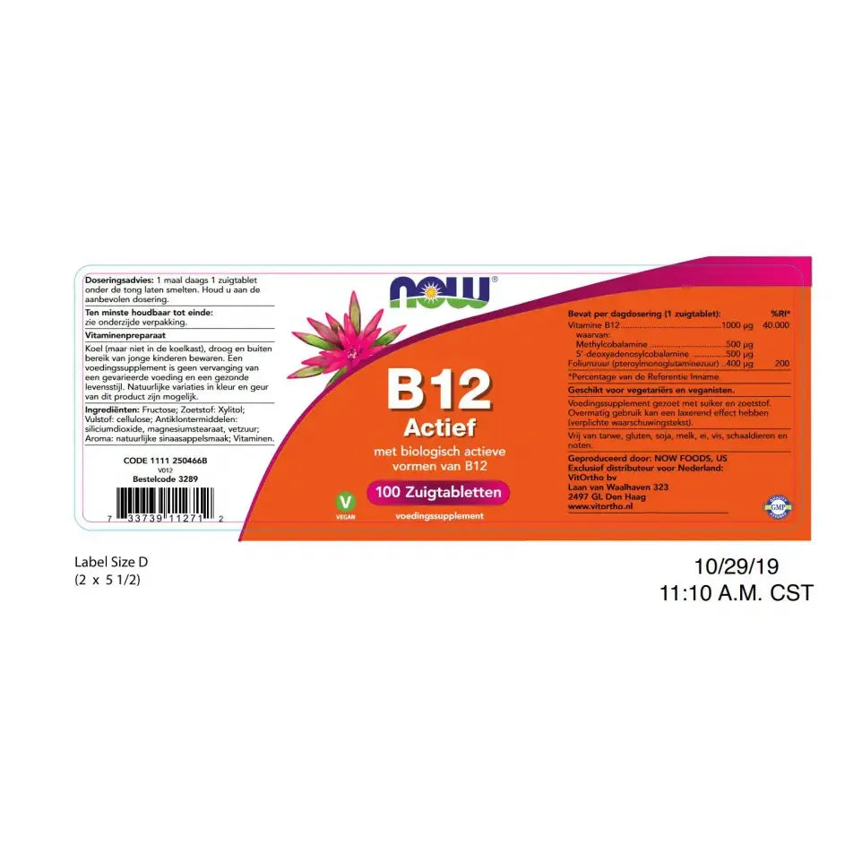 NOW Vitamine B12 actief 100 zuigtabletten