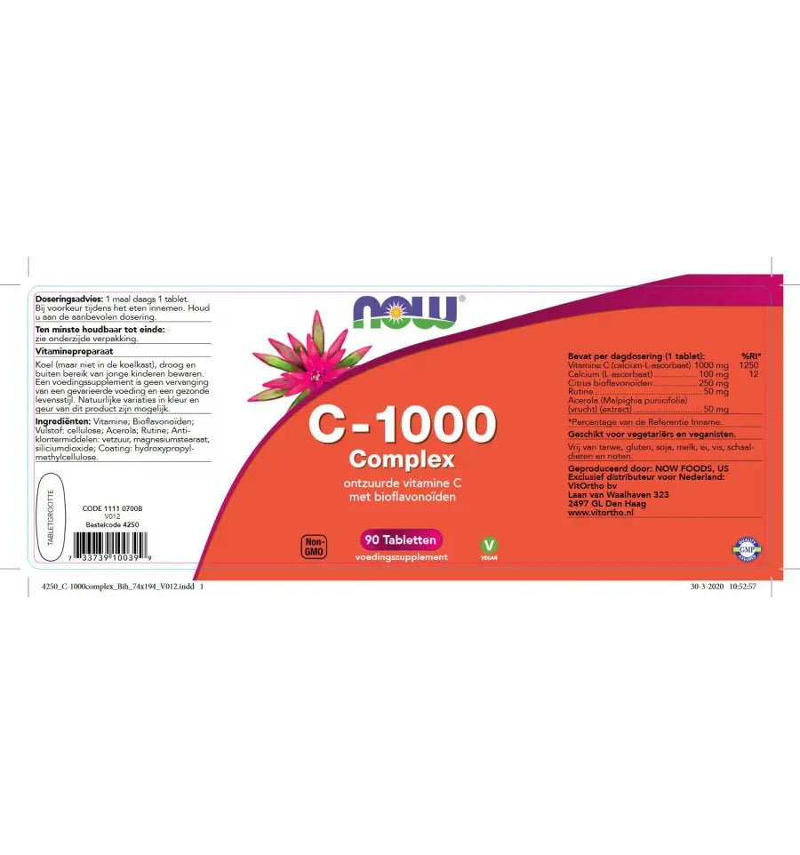 NOW Vitamine C 1000 mg complex 90 tabletten (afbeelding 2)