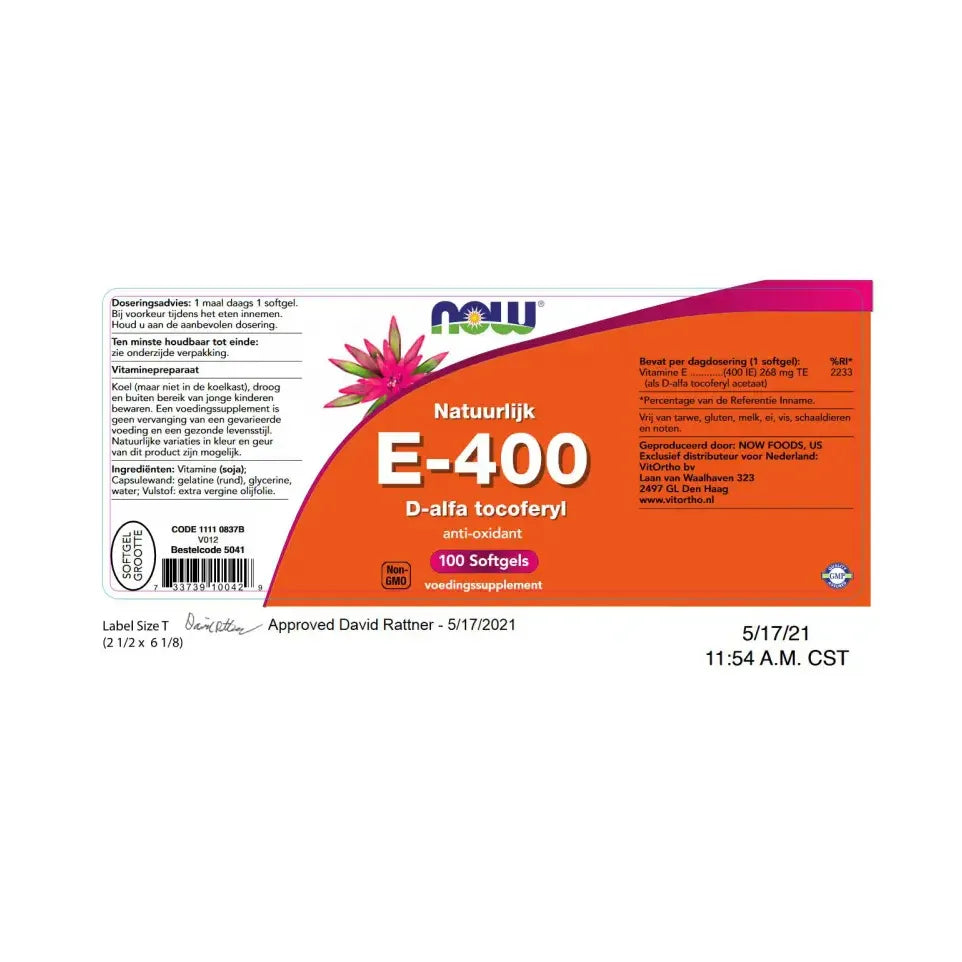NOW Vitamine E-400 d-alfa tocoferyl 100 softgels
