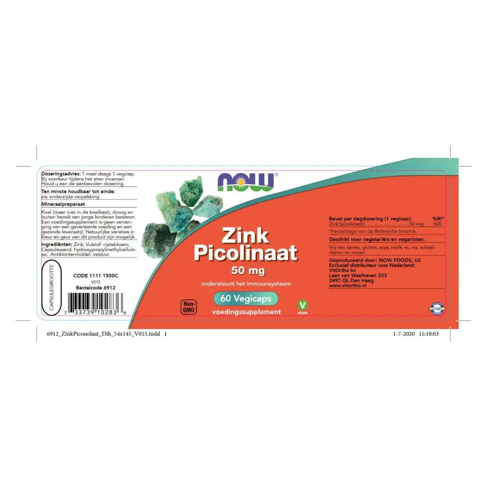 NOW Zink picolinaat 50 mg 60 vcaps