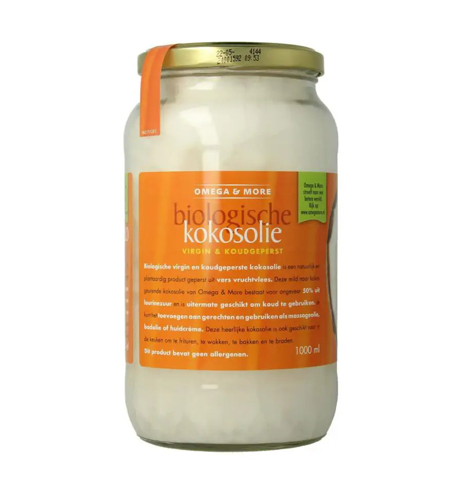 Omega en More Kokosolie extra virgin glas 1 liter