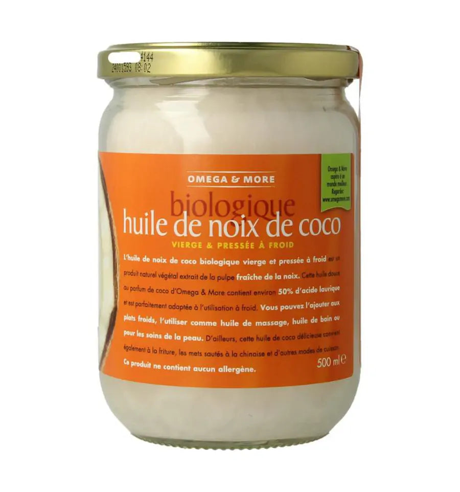 Omega en More Kokosolie extra virgin glas 500 ml