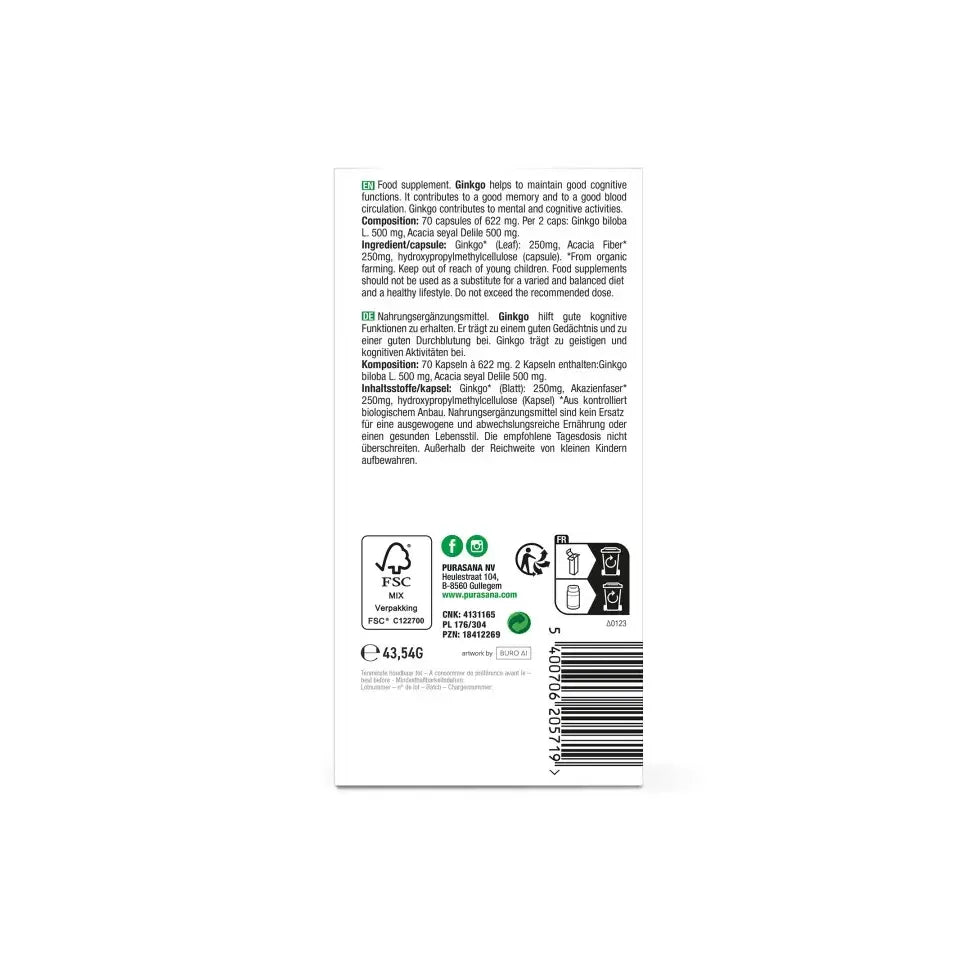 Purasana Ginkgo Biloba 70 vcaps