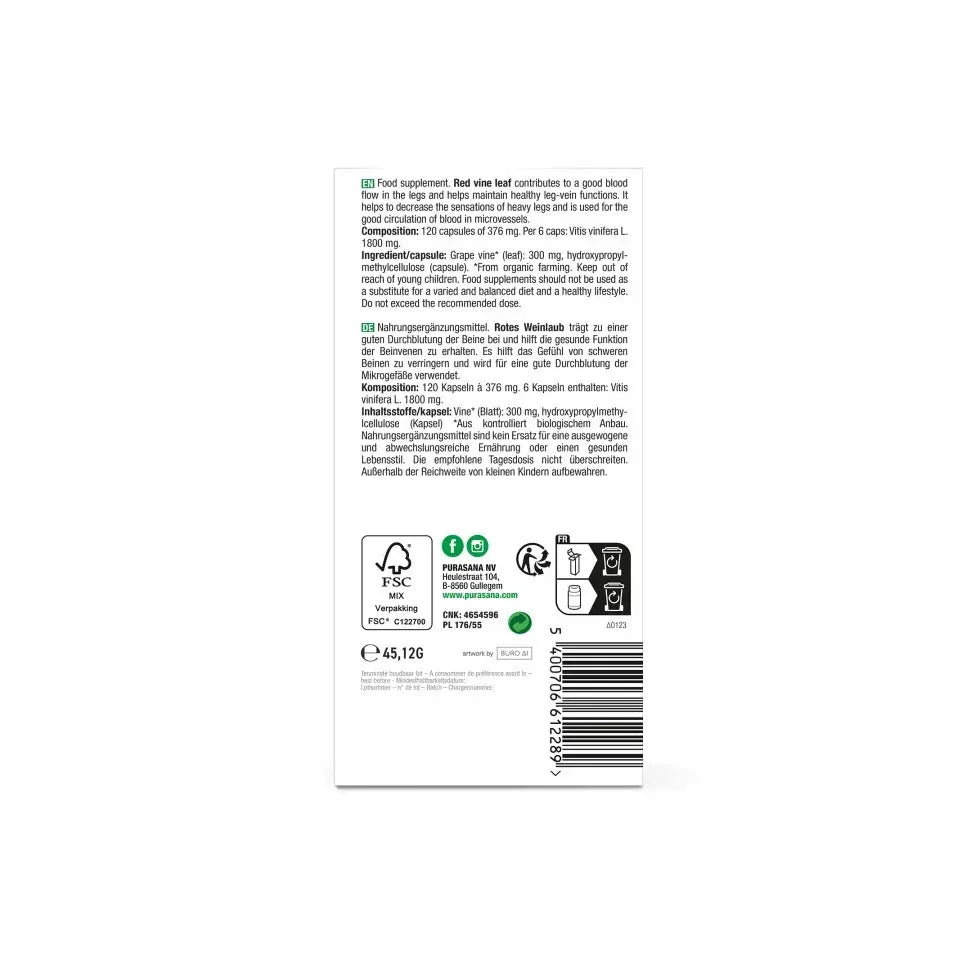 Purasana Rode wijnstok 120 vcaps