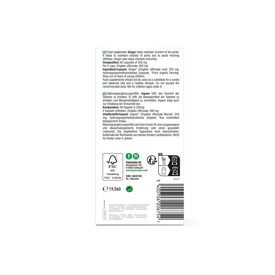 Purasana Gember bio 250 mg 60 vcaps