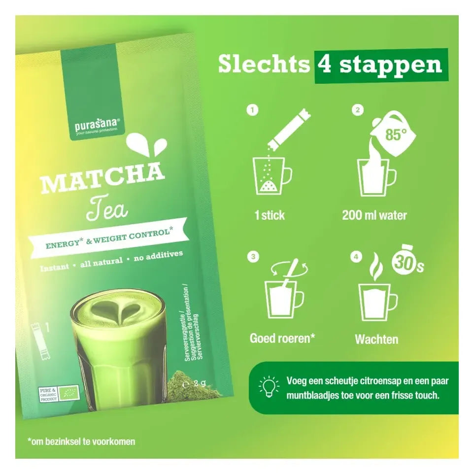 Purasana Instant Matcha tea 6 sticks biologisch