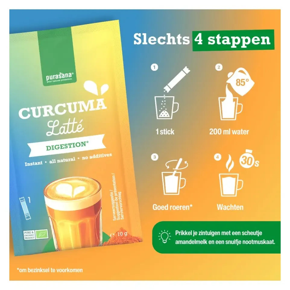 Purasana Latte curcuma 6 sachets biologisch 60 gram