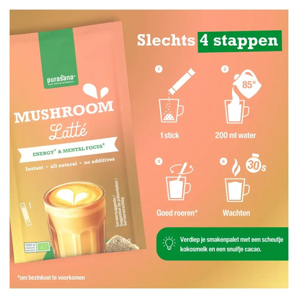 Purasana Latte mushroom 6 sachets biologisch 60 gram