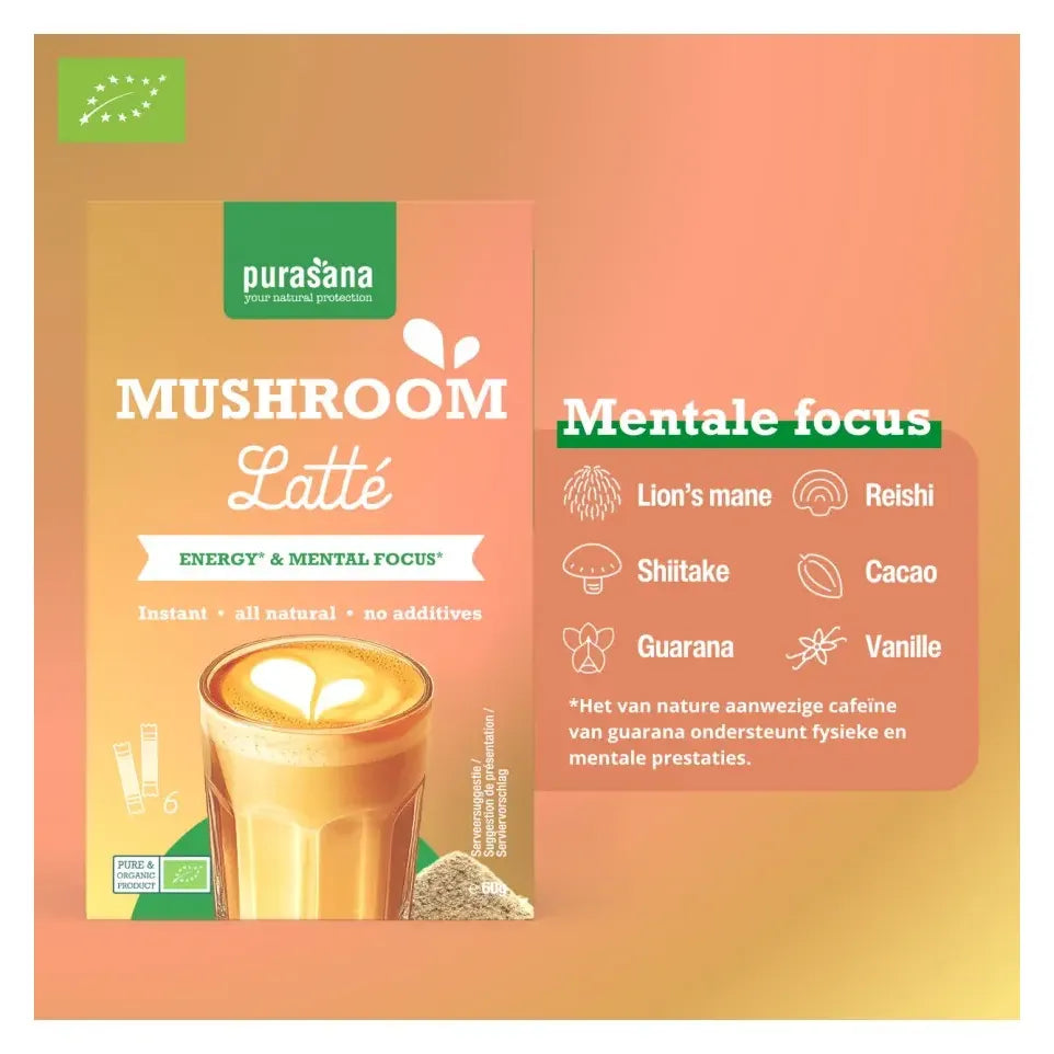 Purasana Latte mushroom 6 sachets biologisch 60 gram