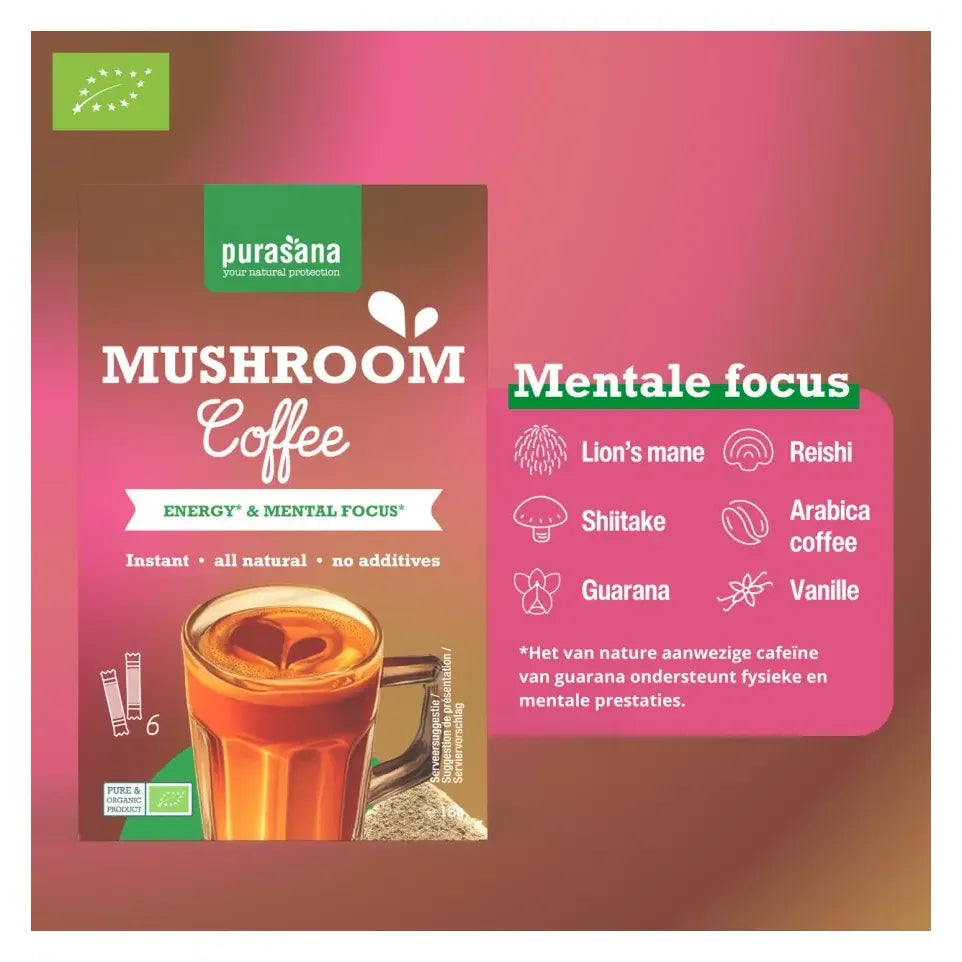 Purasana Mushroom coffee 6 sachets biologisch 18 gram