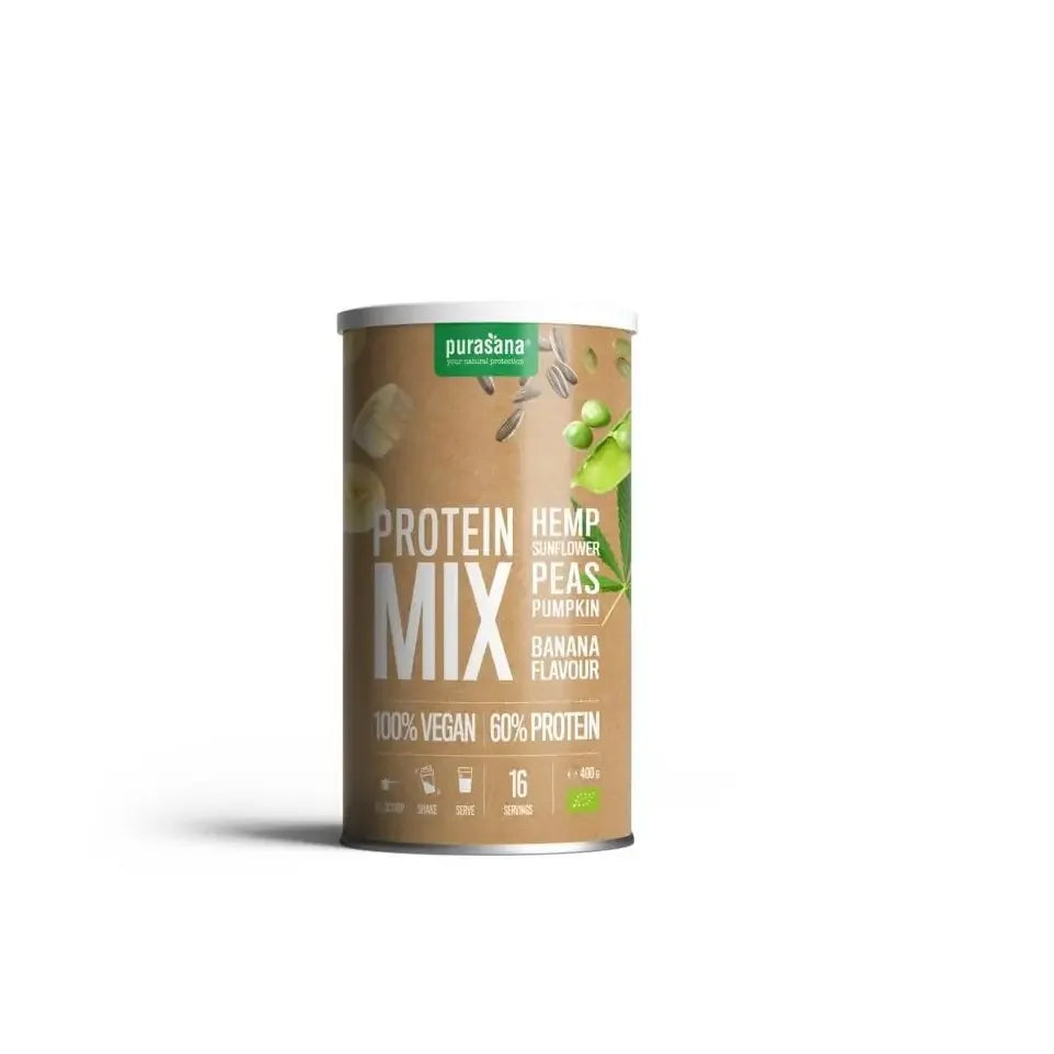 Purasana Protein mix pea sunflower hemp banana vegan biologisch 400 gram