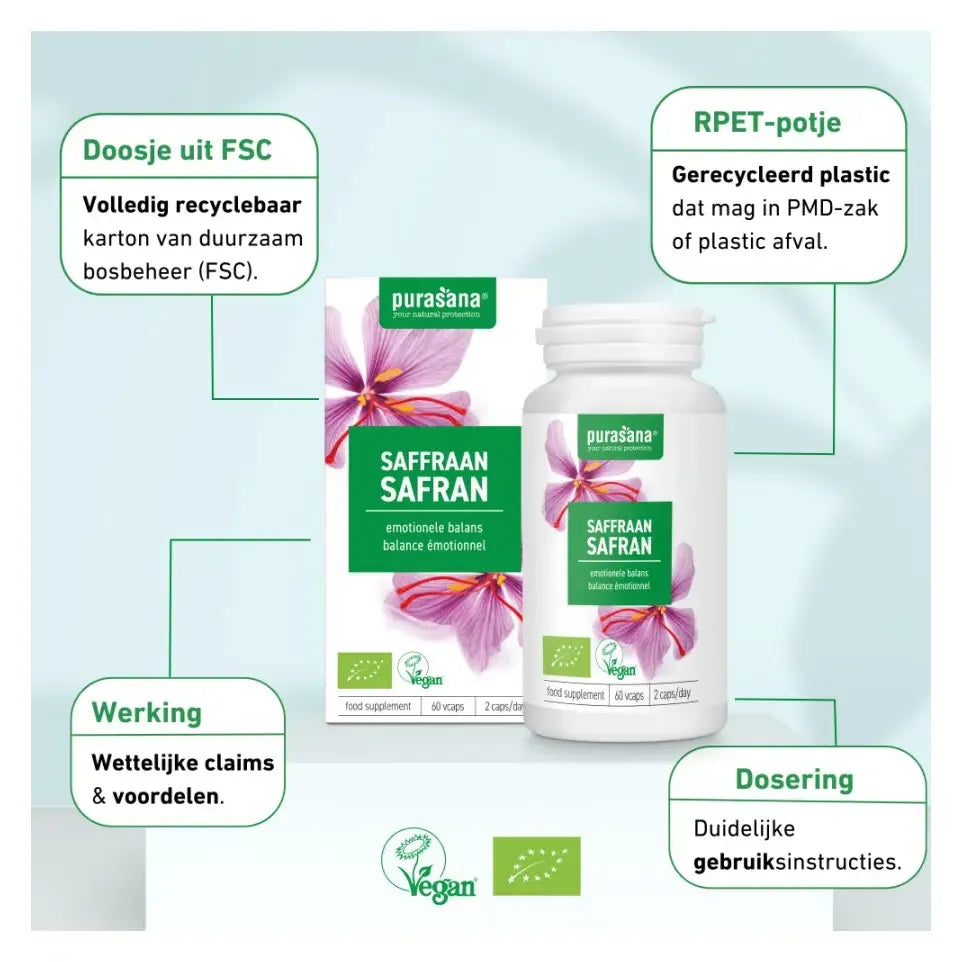 Purasana saffraan extract 15 mg biologisch 60 vcaps